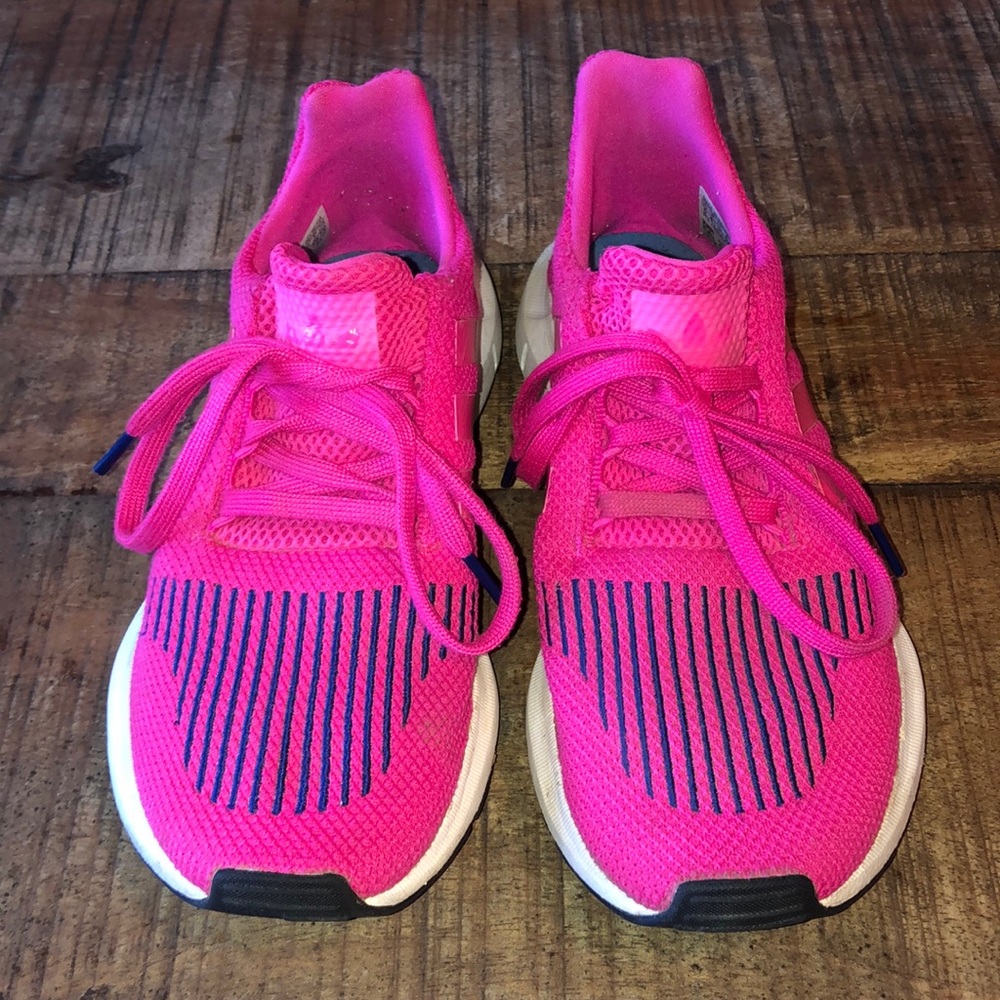 Hot pink Adidas tennis shoes